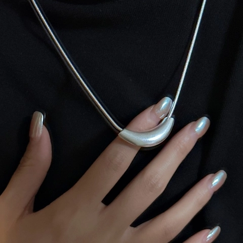 S925 Sterling Silver Minimalist Arc Pendant Snake Chain Necklace For Women Simple Frosted Clavicle Chain Jewelry Gift