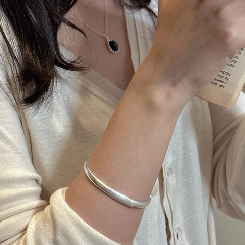 Brazalete Mate de Plata de Ley S925 Minimalista para Mujer Moda Coreana Pulsera Abierta Esmerilada Joyería de Personalidad Regalo
