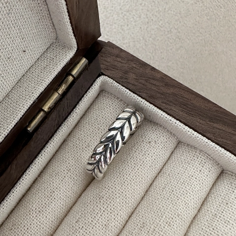 Anillo Abierto de Espiga de Trigo de Plata de Ley 925 Vintage para Mujer Ajustable Retro Oxidado Trenzado Joyería