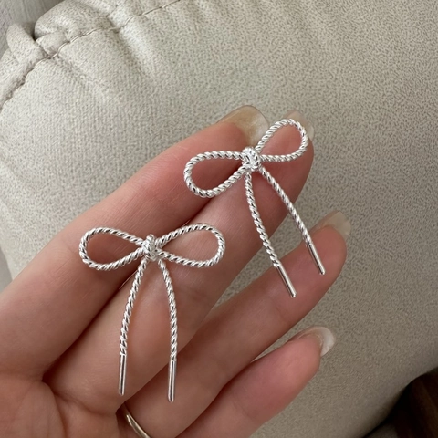 925 Sterling Silver Bowknot Stud Earrings For Women Korean Style Twisted Rope Texture Minimalist Bow Earrings Elegant Fashion Jewelry