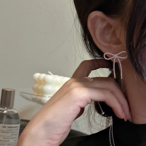 925 Sterling Silver Bowknot Stud Earrings For Women Korean Style Twisted Rope Texture Minimalist Bow Earrings Elegant Fashion Jewelry