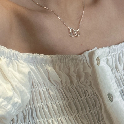 925 Sterlingsilber Ineinandergreifende Doppelherz Anhänger Halskette Für Damen Minimalistisch Koreanisch INS Stil Schlüsselbeinkette Schmuck