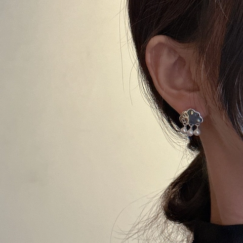 Orecchini a Bottone in Argento Sterling 925 Nuvola Perla Design di Nicchia Texture Martellata Eleganti Orecchini a Goccia Donna Gioielli Regalo