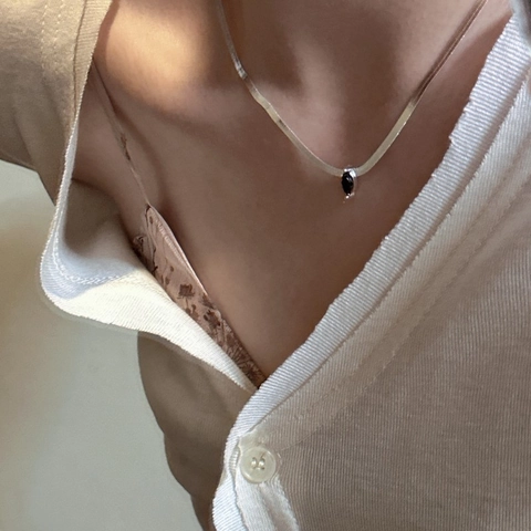 925 Sterling Silver Necklace Marquise Cut Zirconia Pendant Smooth Snake Chain For Women Korean Niche Design INS Fashion Clavicle Chain