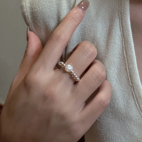 S925 Sterling Silver Baroque Irregular Pearl Beaded Ring Handcrafted Stretch Cord Minimalist Jewelry For Women Gift