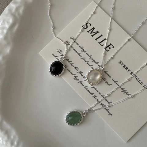 925 Sterlingsilber Oval Halskette Für Damen Vintage Französischer Stil Perlmutt Achat Stein Anhänger Schlüsselbeinkette Schmuck