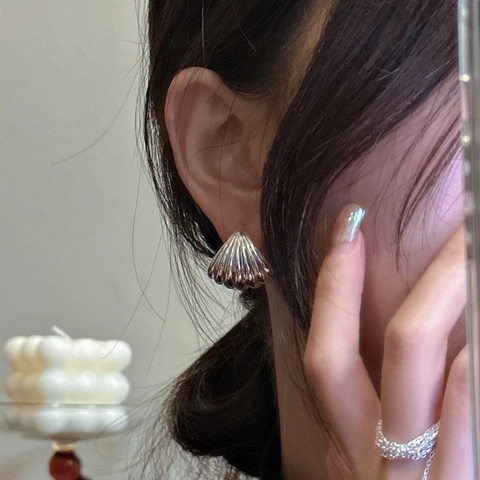 Boucles d'Oreilles Créoles Coquillage en Argent Sterling 925 pour Femmes Minimaliste Vintage Géométrique Bijoux de Mode Cadeau