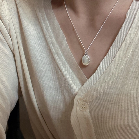 925 Sterlingsilber Oval Halskette Für Damen Vintage Französischer Stil Perlmutt Achat Stein Anhänger Schlüsselbeinkette Schmuck