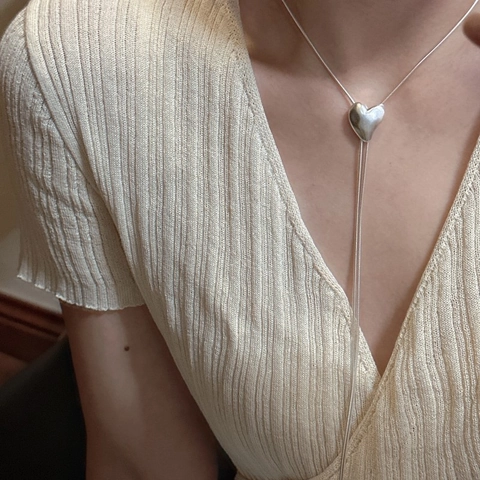 925 Sterling Silver Heart Pendant Necklace For Women Korean Minimalist Matte Snake Chain Long Sweater Necklace Fashion Jewelry