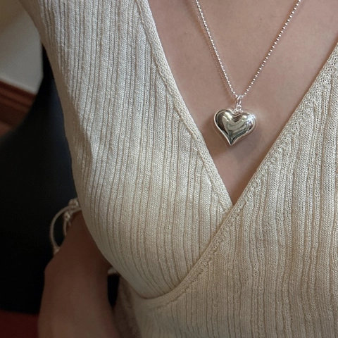 Minimalist S925 Sterling Silver 3D Hollow Heart Pendant Necklace For Women INS Style Elegant Polished Ball Chain Jewelry Gift