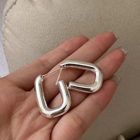Minimalist 925 Sterling Silver Geometric U-Shaped Earrings Rectangular Industrial Style Polished Hoop Earrings For Women