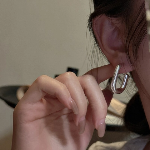 Minimalist 925 Sterling Silver Geometric U-Shaped Earrings Rectangular Industrial Style Polished Hoop Earrings For Women