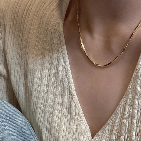 925 Sterling Silver Square Snake Chain Necklace For Women Korean Minimalist Geometric Choker Adjustable Clavicle Chain Jewelry