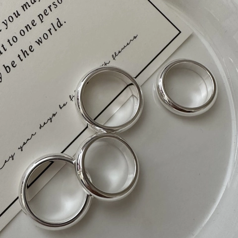 S925 Sterling Zilveren Minimalistische Glanzende Afgeronde Ring Voor Vrouwen Retro Koreaanse Stijl Niche Ontwerp Gepolijste Band Ring Sieraden Cadeau