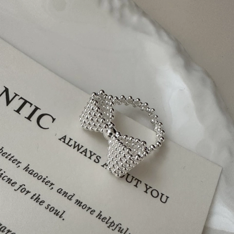 925 Sterlingsilber Schleife Ring Für Damen Minimalistisch Koreanischer Stil Perlen Design Verstellbarer Offener Fingerring Schmuck