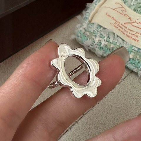 S925 Sterlingsilber Frangipani Blume Ring Für Damen Koreanisch Minimalistisch Hohl Geometrisch Offen Verstellbar Schmuck