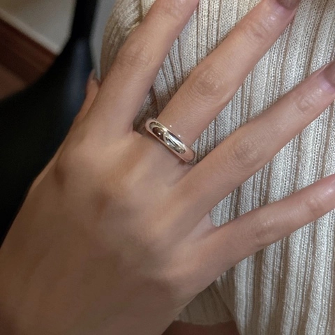 S925 Sterling Zilveren Minimalistische Glanzende Afgeronde Ring Voor Vrouwen Retro Koreaanse Stijl Niche Ontwerp Gepolijste Band Ring Sieraden Cadeau