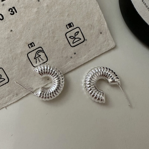 Pendientes de Aro Acanalados de Plata de Ley 925 para Mujer Pendientes Geométricos Trenzados Estilo Croissant Vintage Joyas de Moda Coreana Regalo