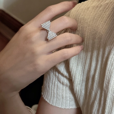 925 Sterlingsilber Schleife Ring Für Damen Minimalistisch Koreanischer Stil Perlen Design Verstellbarer Offener Fingerring Schmuck