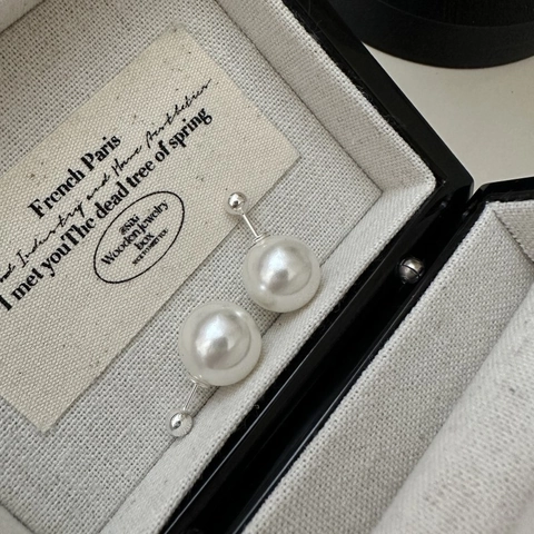 Elegant 925 Sterling Silver Double Pearl Stud Earrings Minimalist Fashion Jewelry For Women High Lustre Artificial Pearl Studs