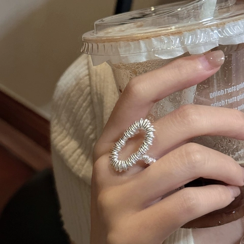 S925 Sterling Silver Open Ring For Women Irregular Textured Geometric Spiral Coil Adjustable Finger Ring Vintage Minimalist Jewelry