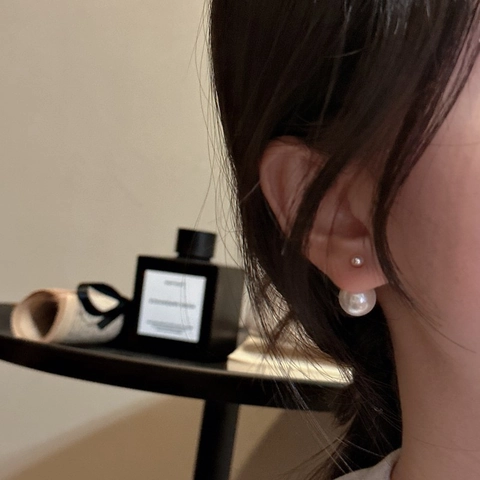 Elegant 925 Sterling Silver Double Pearl Stud Earrings Minimalist Fashion Jewelry For Women High Lustre Artificial Pearl Studs