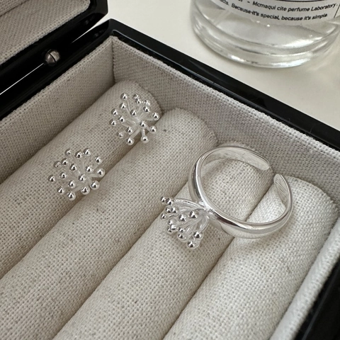 925 Sterlingsilber Feuerwerk Ohrstecker Und Cluster Perlen Verstellbarer Ring Retro Koreanischer Stil Schmuck Für Damen