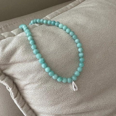 925 Sterling Silver Mint Green Amazonite Beaded Water Drop Pendant Necklace For Women Retro Korean Style Jewelry