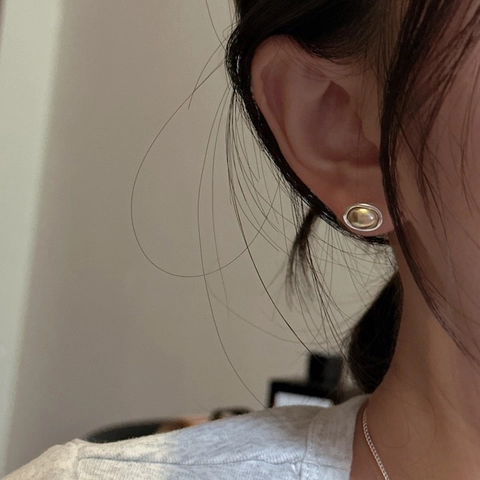 925 Sterling Silver Matte Vintage Gold Silver Contrast Bean Stud Earrings For Women Korean Minimalist Geometric Jewelry Gift