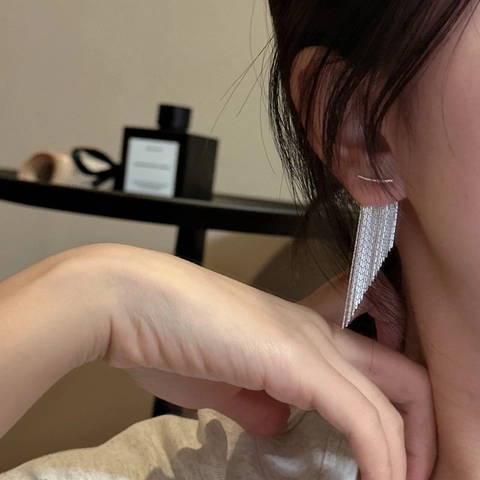 Minimalist 925 Sterling Silver Tassel Dangle Earrings For Women Korean Style Elegant Long Chain Electroplated Earring Jewelry Gift