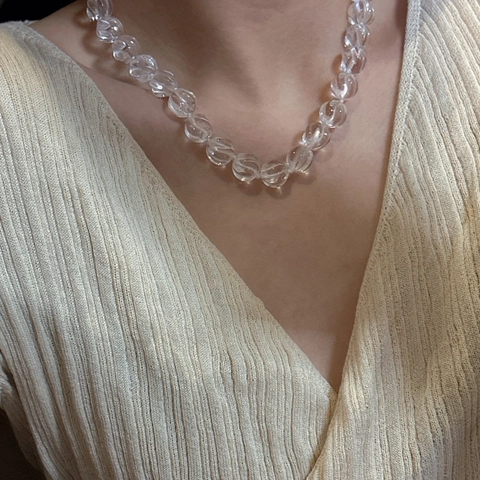 925 Sterling Silver Artificial White Crystal Necklace Minimalist Spiral Texture Clear Bead Clavicle Chain For Women Jewelry