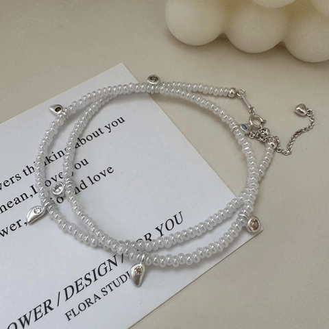 S925 Sterling Silver Beaded Necklace With Colorful Czech Glass Beads Zirconia Artificial Pearl Pendant Jewelry For Women