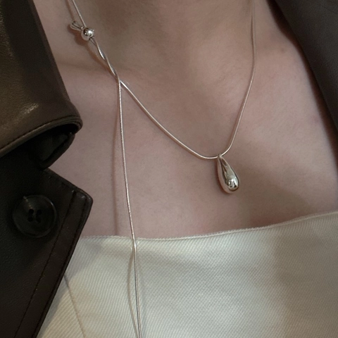 Minimalistische S925 Sterlingsilber Wassertropfen Anhänger Halskette Für Damen Poliert Verstellbar Schlangenkette Schmuck Geschenk