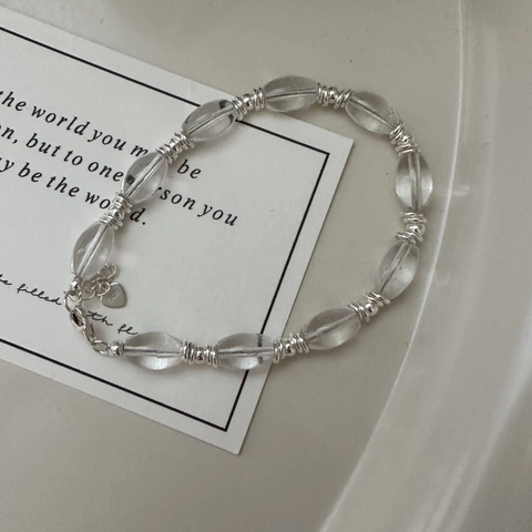 S925 Sterlingsilber Weißer Kristall Perlen Armband Für Damen Minimalistisches Geometrisches Herzanhänger Verstellbare Kette