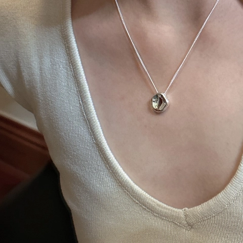 925 Sterlingsilber Unregelmäßiger Konkav Quadratisch Anhänger Halskette Minimalistisch Retro Schlüsselbeinkette Für Damen Schmuck