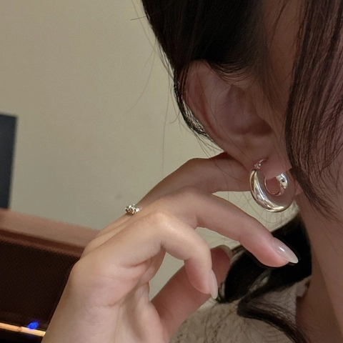 Orecchini a Cerchio Spessi Minimalisti in Argento Sterling S925 per Donna Stile Coreano Vintage Geometrici a Forma di U