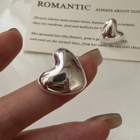 925 Sterling Silver 3D Heart Stud Earrings For Women Minimalist Mirror Polish Geometric Korean Style Vintage Jewelry Gift