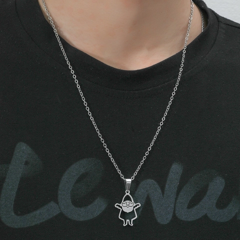 Collana con Pendente di Babbo Natale Traforato in Acciaio Inossidabile per Donna Uomo Gioielli di Natale Hip Hop