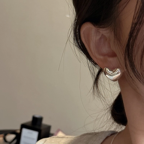 925 Sterling Silver 3D Heart Stud Earrings For Women Minimalist Mirror Polish Geometric Korean Style Vintage Jewelry Gift