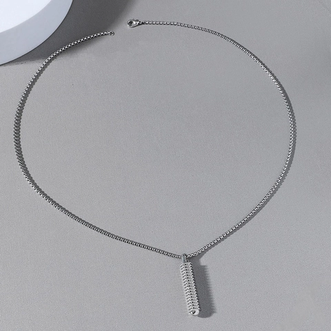 Industrial Style Alloy Threaded Cylinder Pendant Necklace Minimalist Silver Box Chain Necklaces For Men Women Jewelry