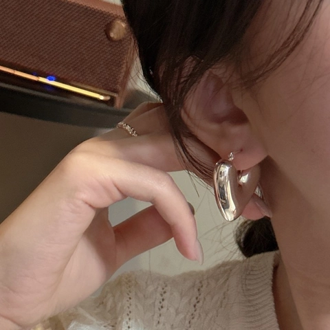 Pendientes de Aro de Corazón Inflado de Plata de Ley 925 para Mujer Pendientes de Corazón Hueco 3D Minimalistas Joyería de Plata Pulida Retro
