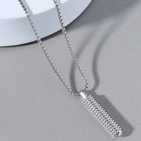 Industrial Style Alloy Threaded Cylinder Pendant Necklace Minimalist Silver Box Chain Necklaces For Men Women Jewelry