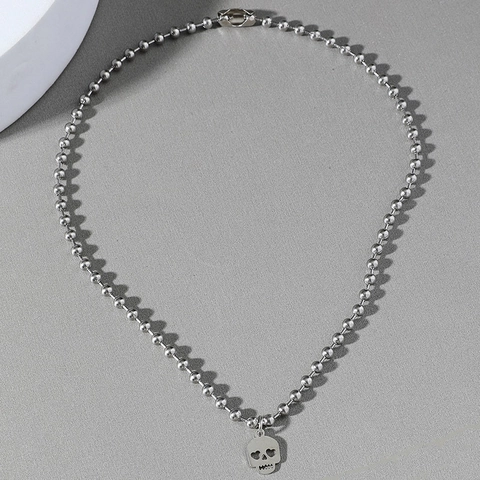 Collana In Acciaio Inossidabile Con Pendente A Teschio Con Occhi A Cuore Catena A Sfere Hip Hop Punk Gotico Per Uomo Donna Argento