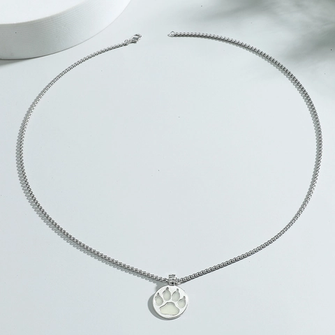 Collana con Ciondolo a Zampa d'Orso Luminosa Uomo Hip Hop Lega Brilla al Buio Impronta di Animale Gioielli Disco Tondo Catena a Box