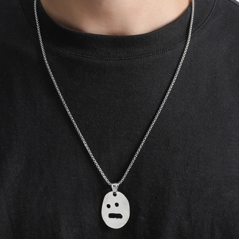 Collana con Pendente Motivo a Faccia Traforata in Acciaio Inossidabile Hip Hop Catena Veneziana Unisex Punk Gioielli Streetwear