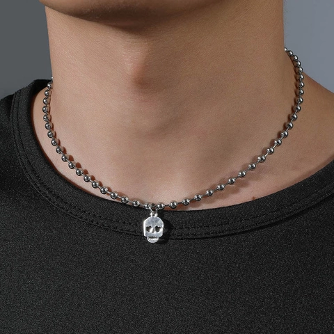 Collana In Acciaio Inossidabile Con Pendente A Teschio Con Occhi A Cuore Catena A Sfere Hip Hop Punk Gotico Per Uomo Donna Argento