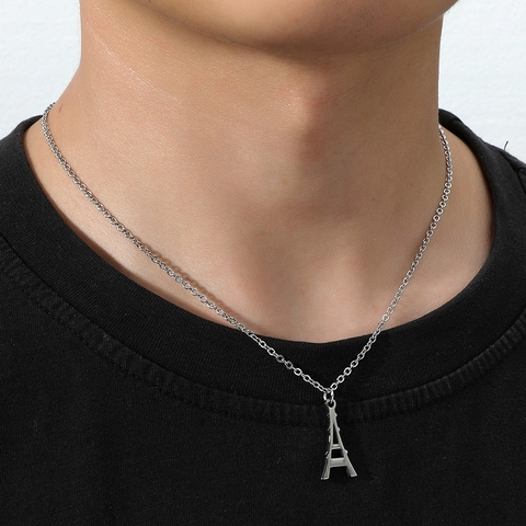 Collana con Ciondolo Torre Eiffel in Acciaio Inossidabile Minimalista Catena a O Argento Gioielli da Donna