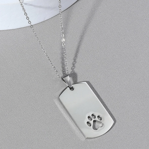 Collana con Pendente a Piastrina Militare con Zampa di Gatto Cava in Acciaio Inossidabile Argento Lucido Gioielli Animali Unisex