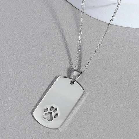 Collana con Pendente a Piastrina Militare con Zampa di Gatto Cava in Acciaio Inossidabile Argento Lucido Gioielli Animali Unisex