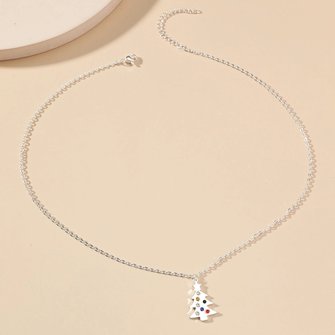 Collana con Pendente ad Albero di Natale in Lega Minimalista per Donna Tonalità Argento Strass Multicolore Gioielli per Feste